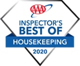 AAA Inspector's Best of Housekeeping 2020 award badge featuring a diamond shape with blue and red text.